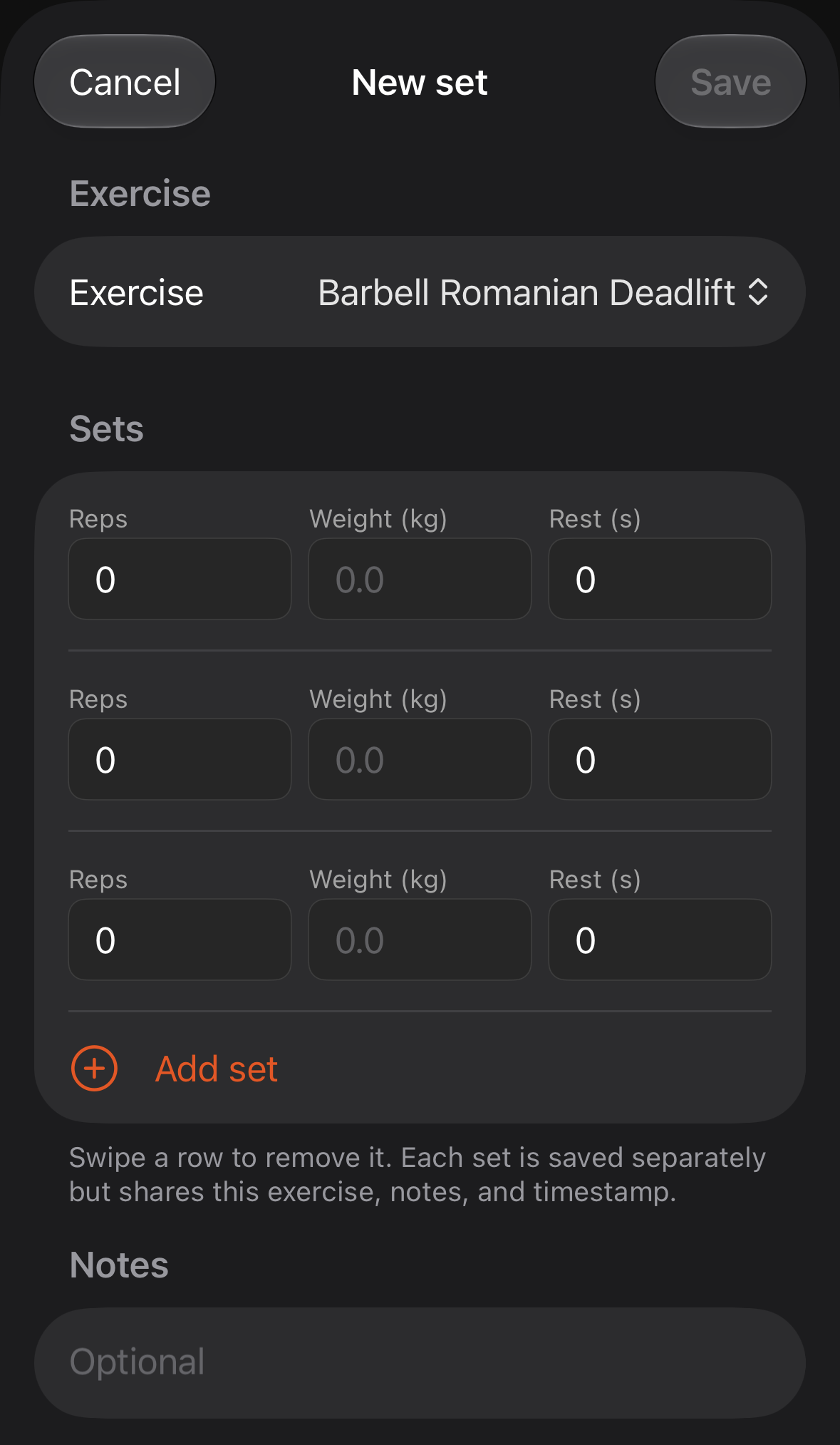 Exercise detail showing sets logged with reps and weight